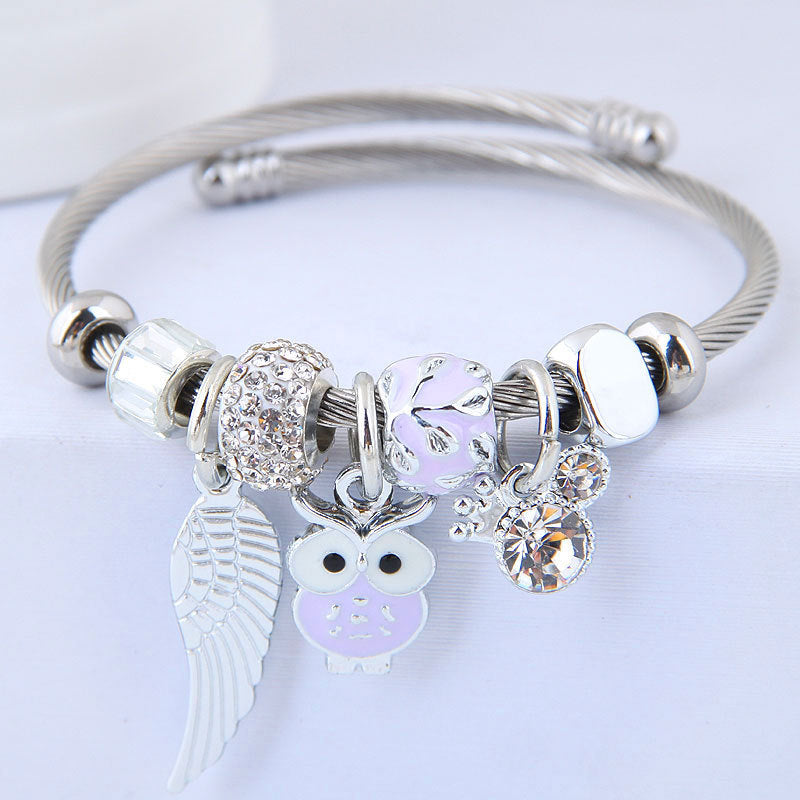Beaded Owl Angel Wings Bracelet