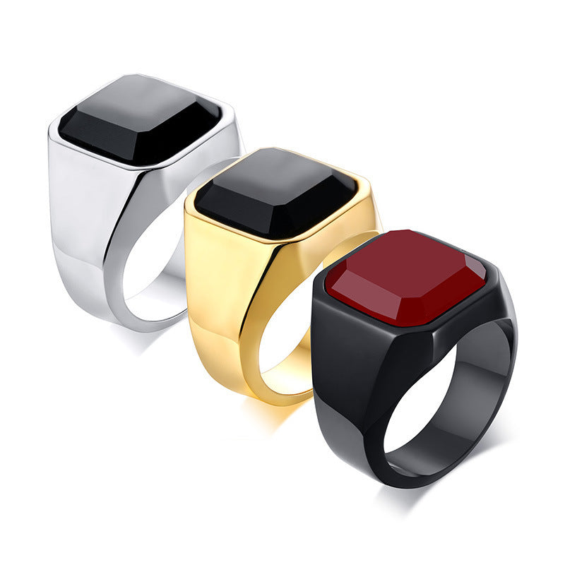 Men's stainless steel agate ring
