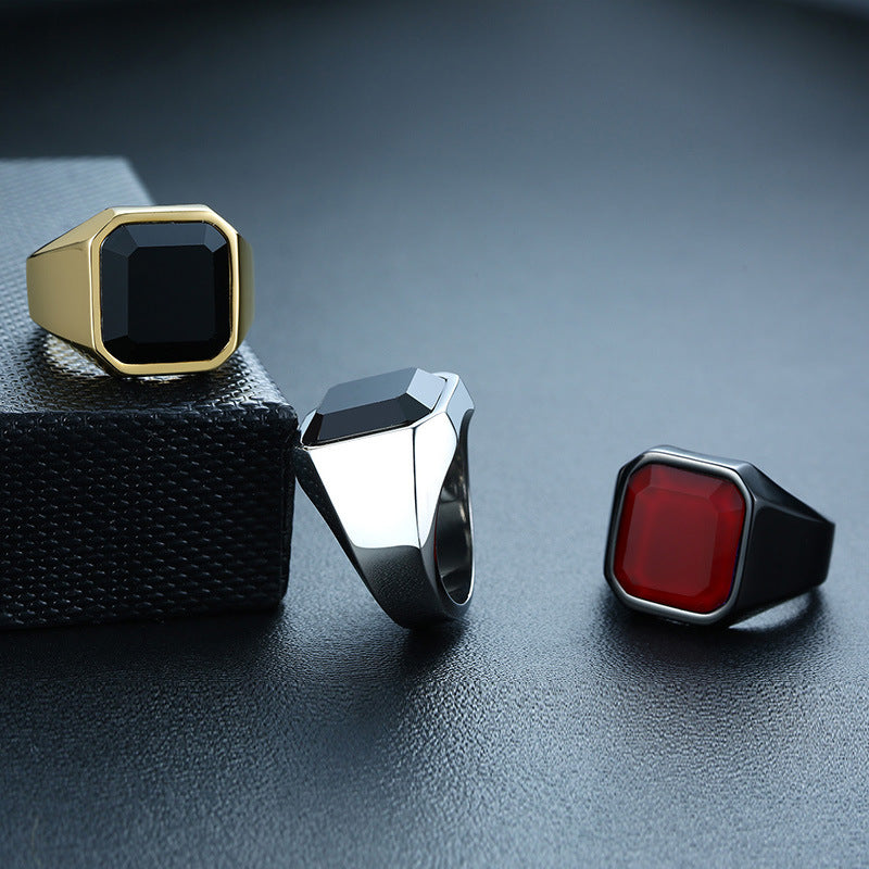 Men's stainless steel agate ring