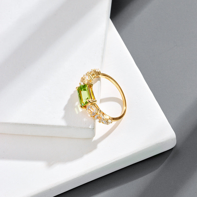 Silver Plating Green Olive Ring