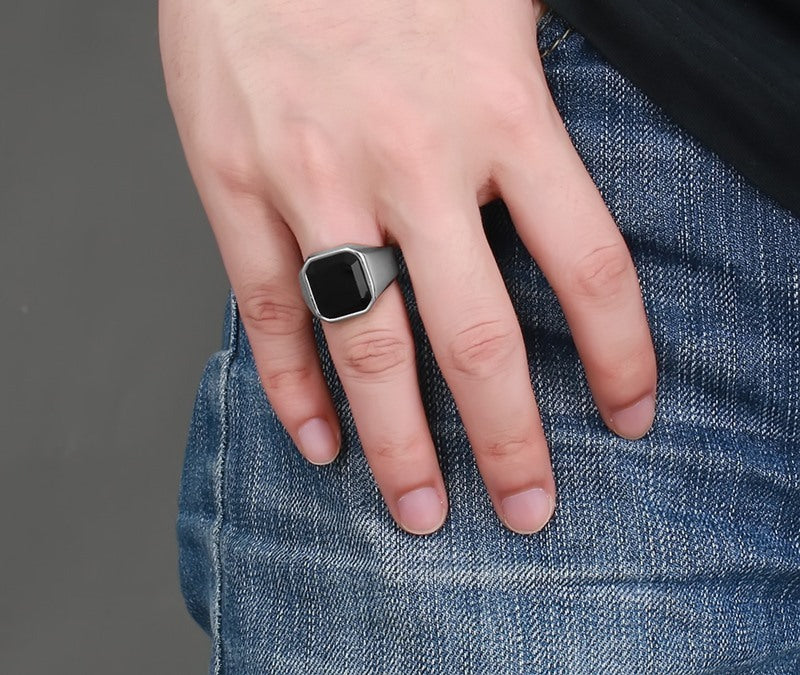 Men's stainless steel agate ring