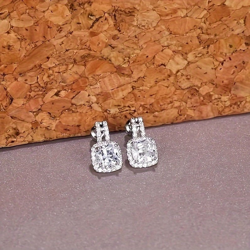 2CT Cushion Stud Drop Earrings