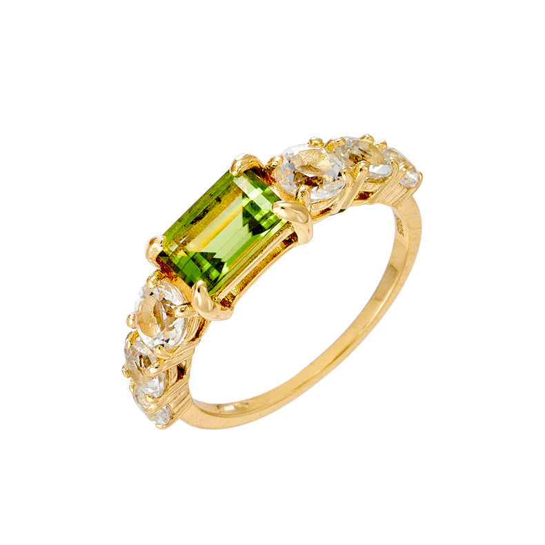 Silver Plating Green Olive Ring