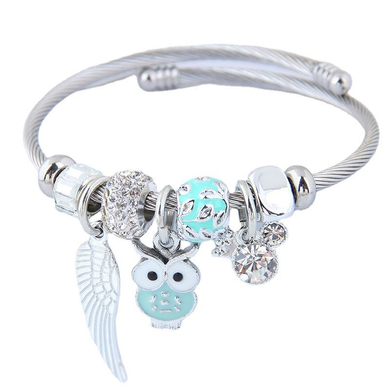 Beaded Owl Angel Wings Bracelet