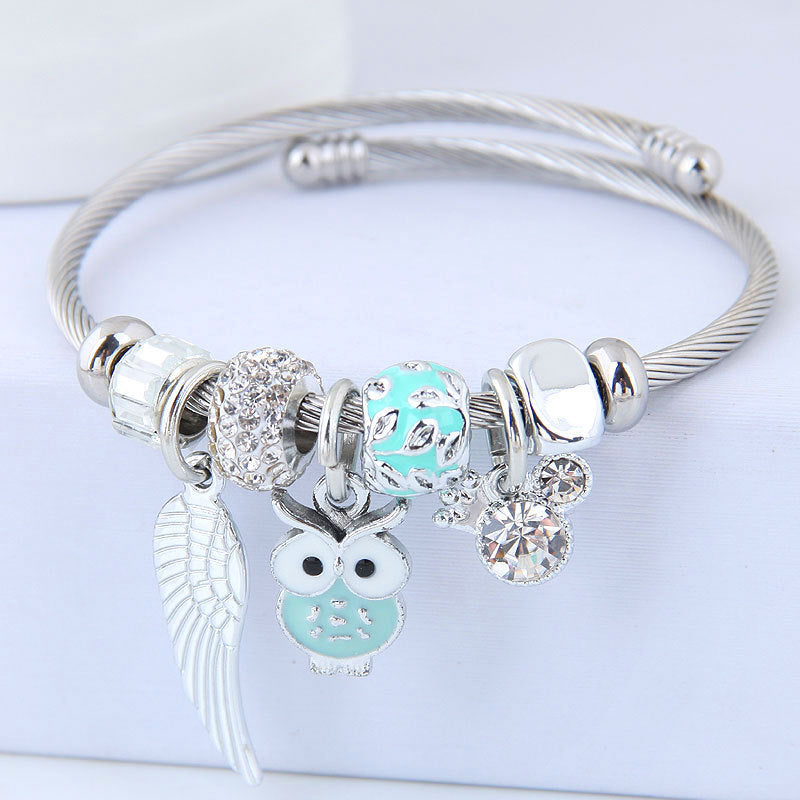 Beaded Owl Angel Wings Bracelet