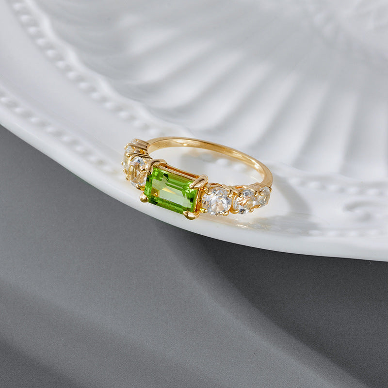 Silver Plating Green Olive Ring