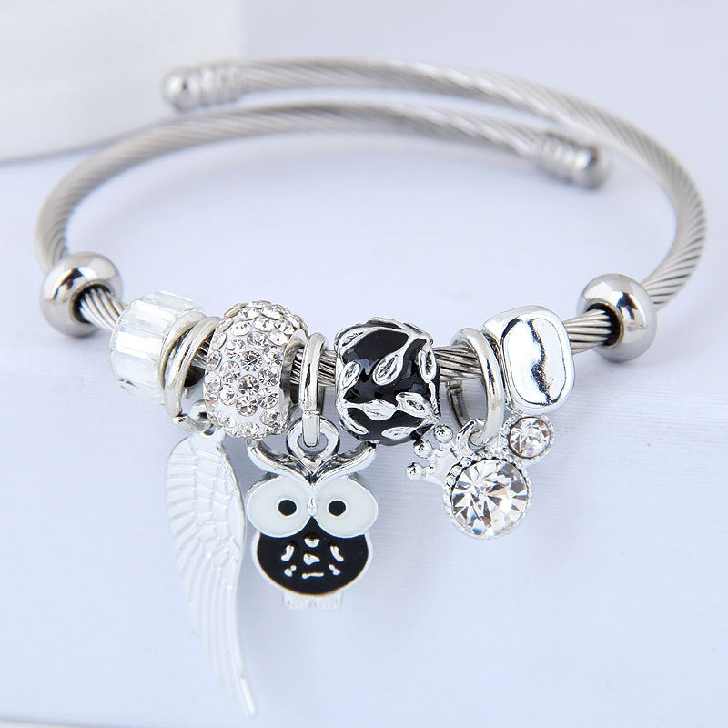 Beaded Owl Angel Wings Bracelet