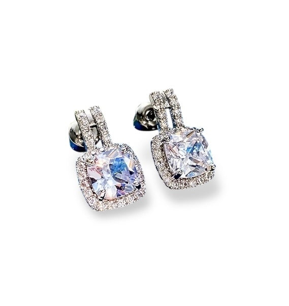2CT Cushion Stud Drop Earrings