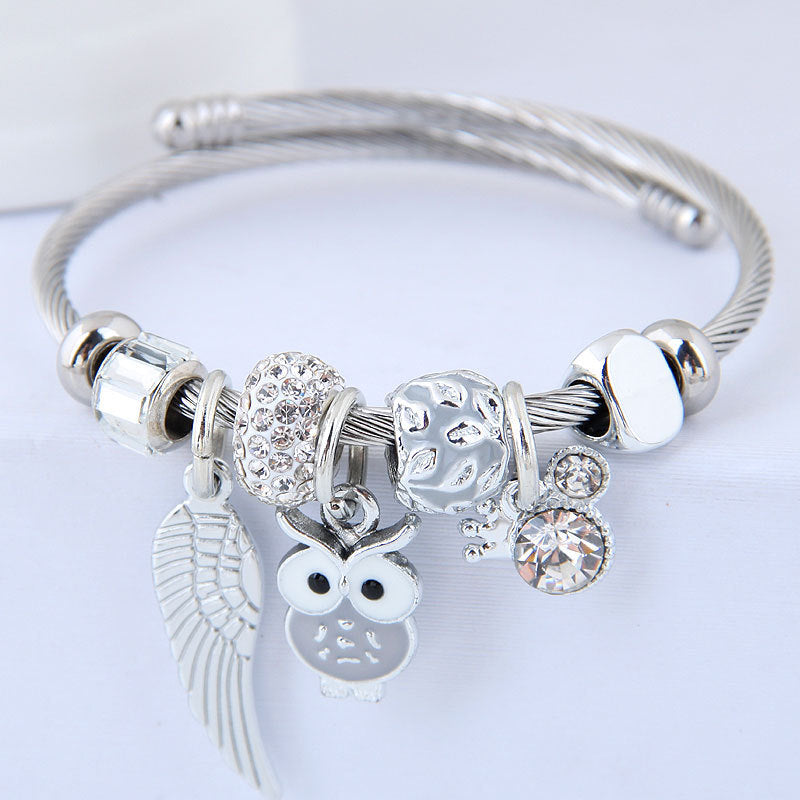 Beaded Owl Angel Wings Bracelet