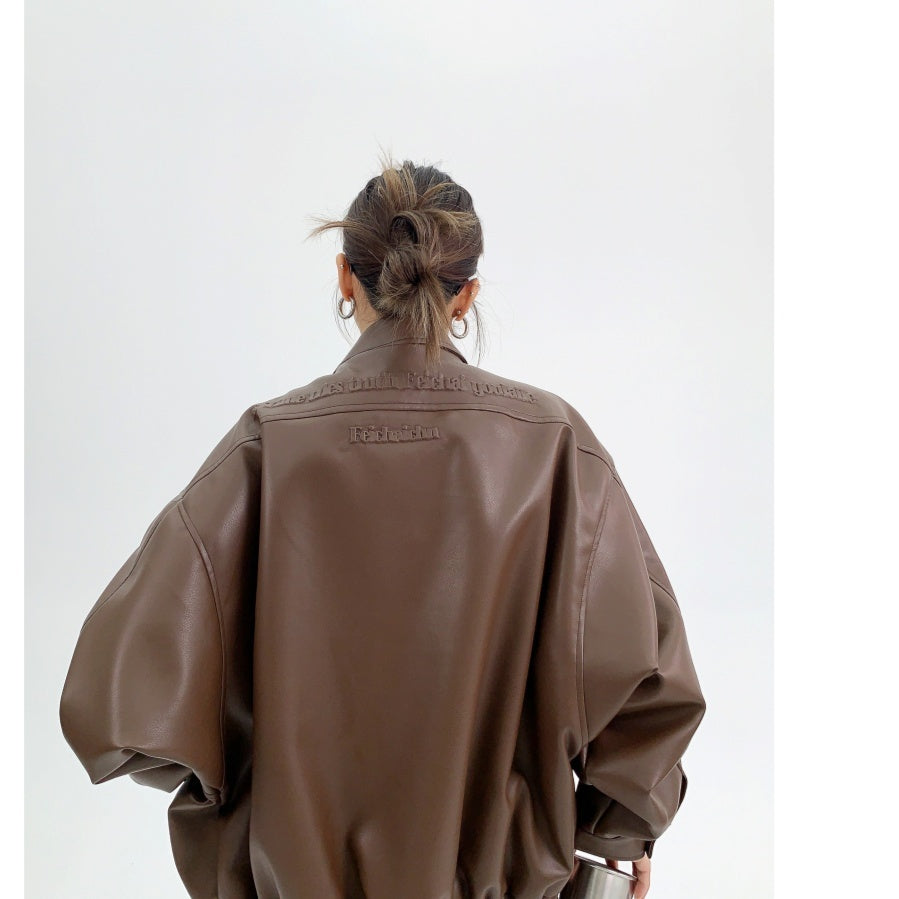 Troniche Steel Stamp PU Leather Motorcycle and Outdoor Jacket For Women