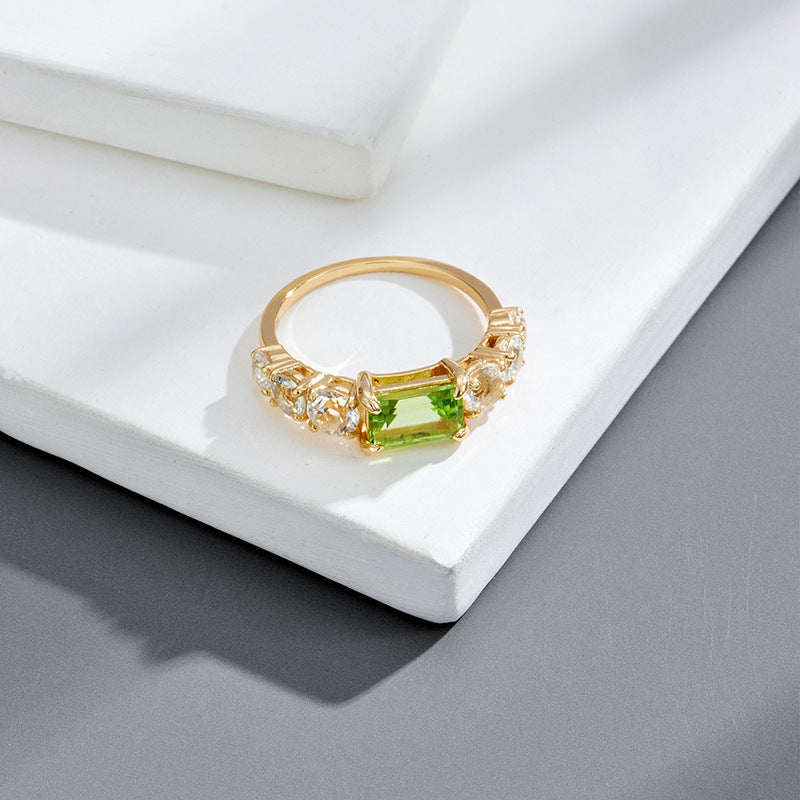 Silver Plating Green Olive Ring