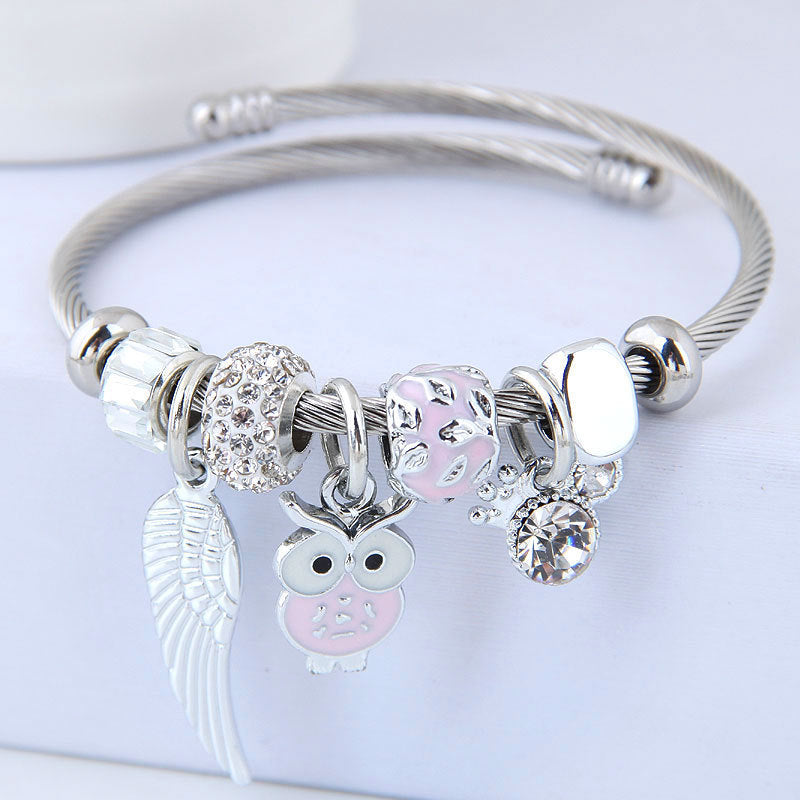 Beaded Owl Angel Wings Bracelet