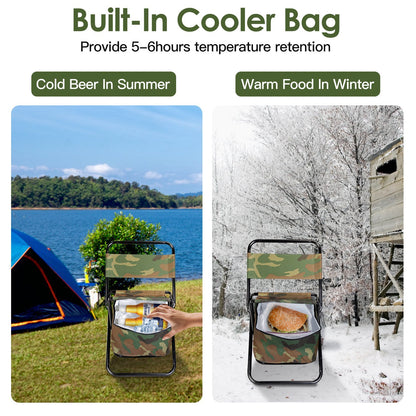 Foldable Fishing Chair With Backrest Built-In Cooler Bag