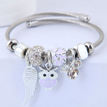 Beaded Owl Angel Wings Bracelet