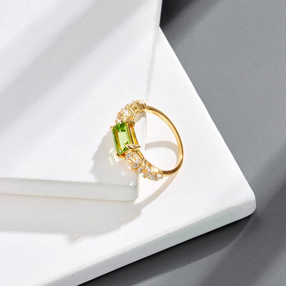 Silver Plating Green Olive Ring