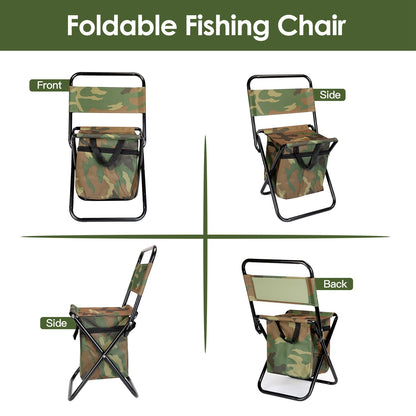 Foldable Fishing Chair With Backrest Built-In Cooler Bag