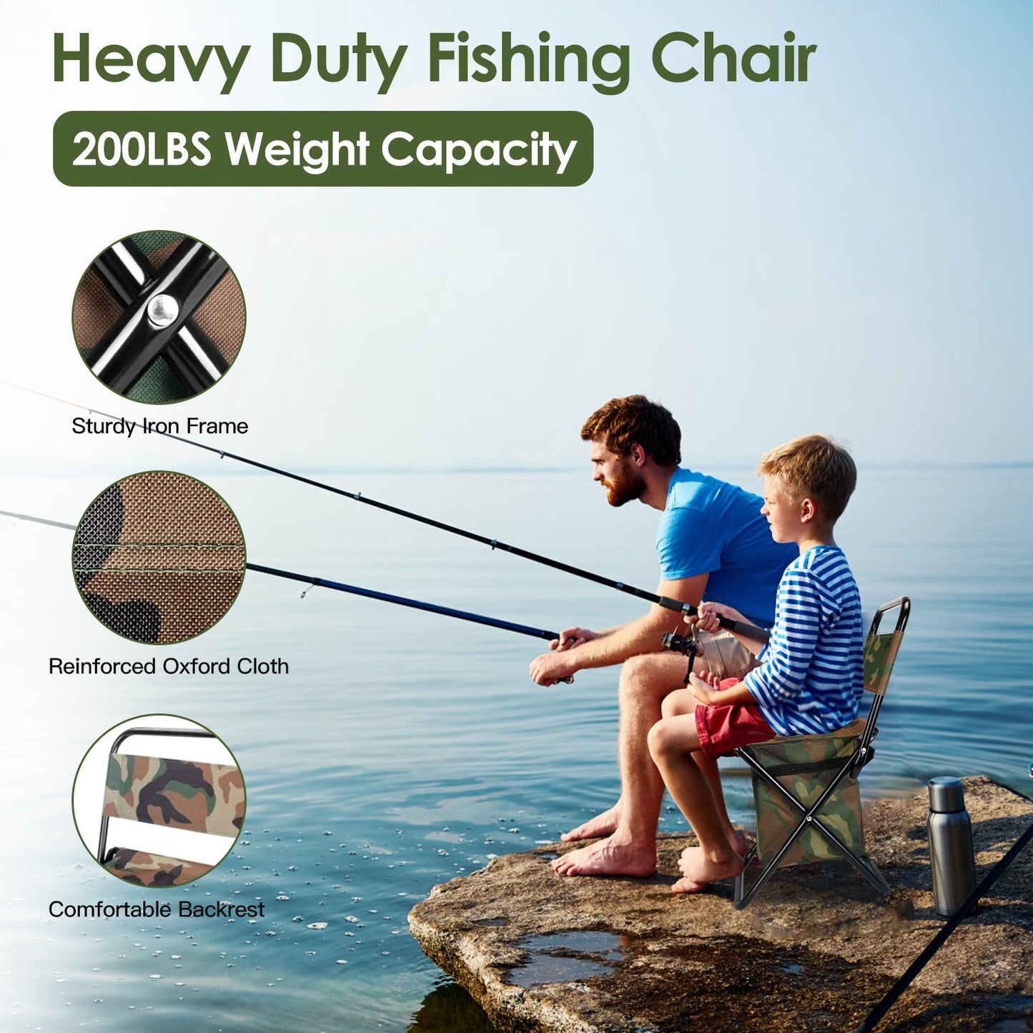 Foldable Fishing Chair With Backrest Built-In Cooler Bag