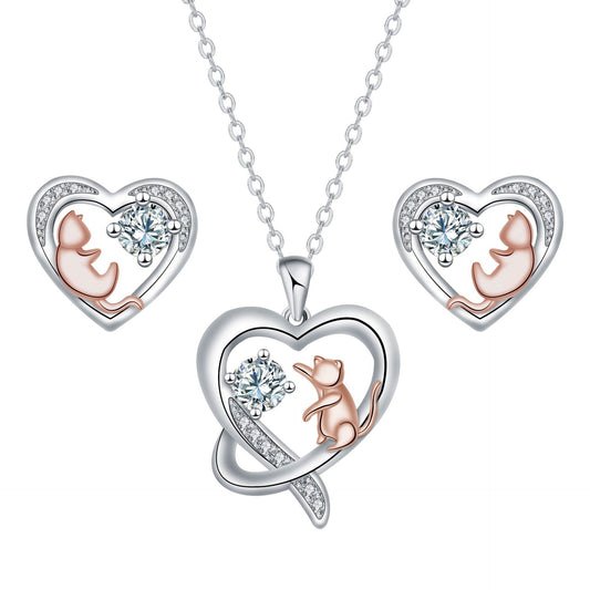 Cat Necklace & Ear Stud Set
