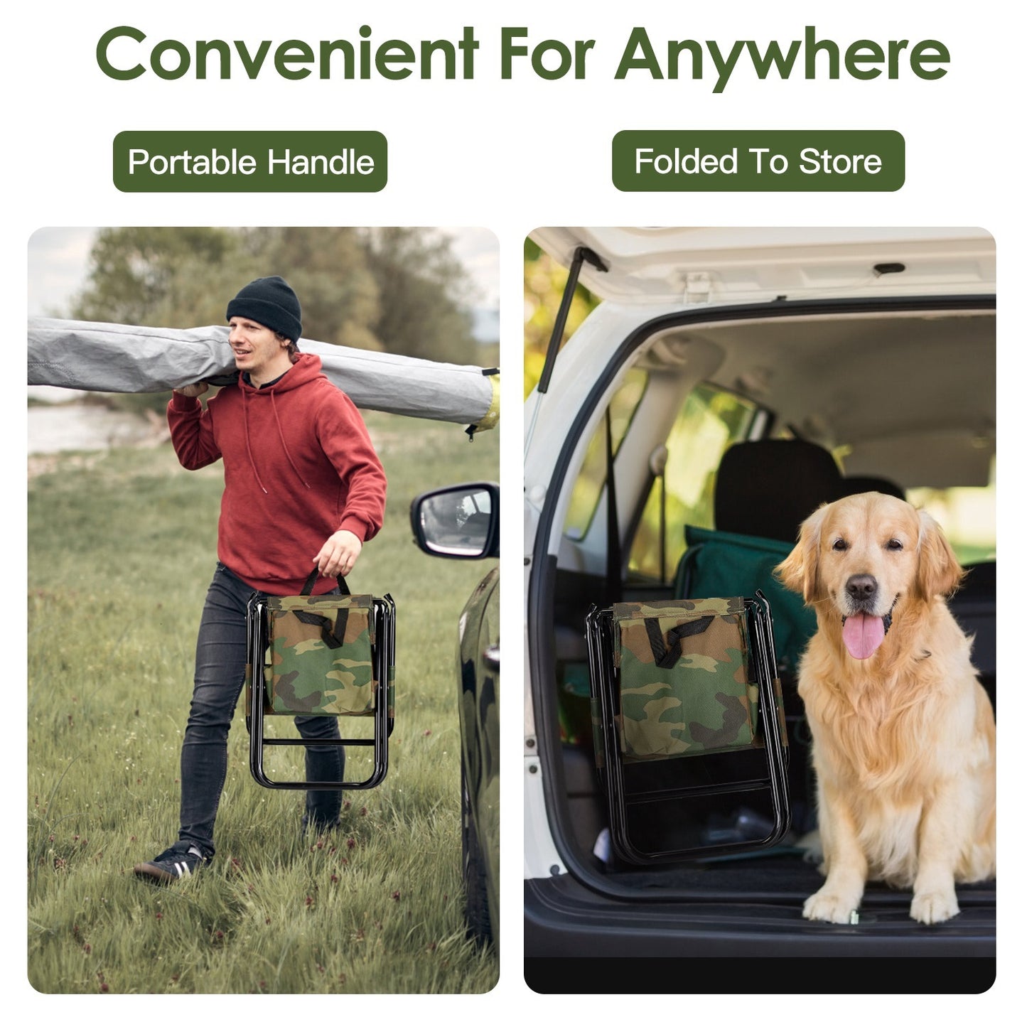 Foldable Fishing Chair With Backrest Built-In Cooler Bag