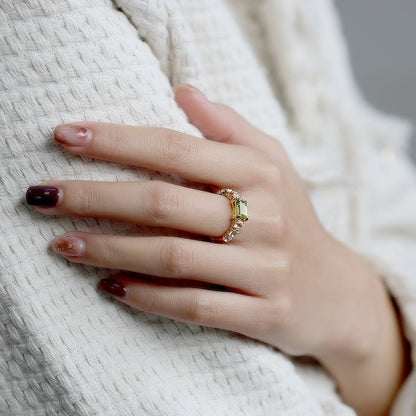Silver Plating Green Olive Ring