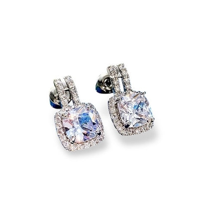 2CT Cushion Stud Drop Earrings