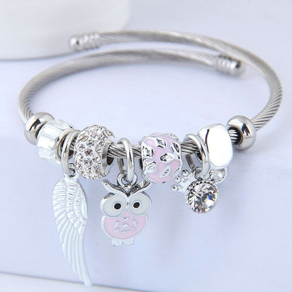 Beaded Owl Angel Wings Bracelet